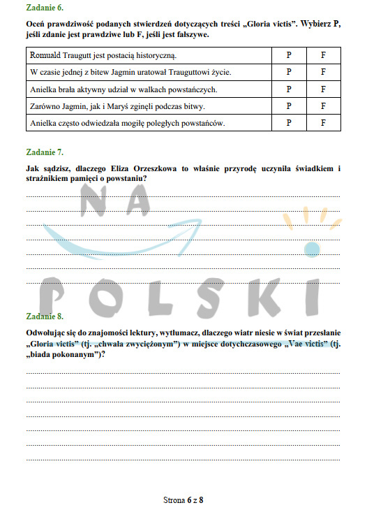 Test Z Latarnika Nowa Era "Gloria victis" - sprawdzian ze znajomości lektury | Na Polski